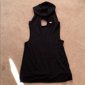Black Hooded cross back high neck tank